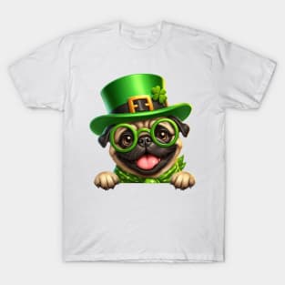 St Patricks Day Peeking Pug Dog T-Shirt